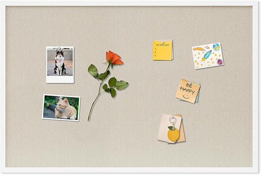 DAHAPYBOO Cork Board with Linen White, Bulletin Board 36"x24" Hanging Corkboards