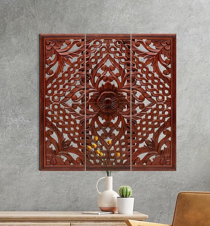 Homebia Designs Handmade Carved Wooden Wall Hanging Plaques Set of 3