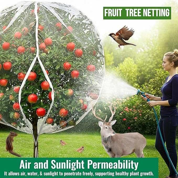 2 Pack 10x13.7Ft Extra Large Drawstring & Zipper Fruit Tree Netting Cover - Reusable Bird Netting for Blueberry Bushes, Anti-Cicada/Deer/Squirrel Large Plant Protection Net