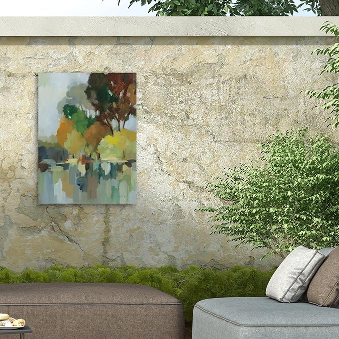 Trademark Fine Art Outdoor Canvas Art - Silvia Vassileva 'Lake in the Park I' Wall Art for Outdoor Spaces, Patios, or Gardens