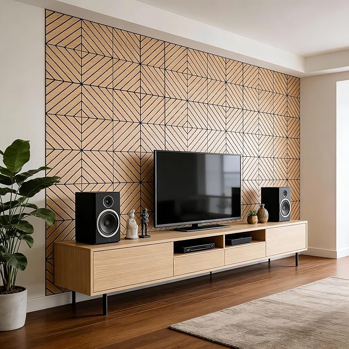 WoveN SounD Artisan Acoustic Wall Panels, 16 Pack 12x12 Inch, PVC Wood Grain
