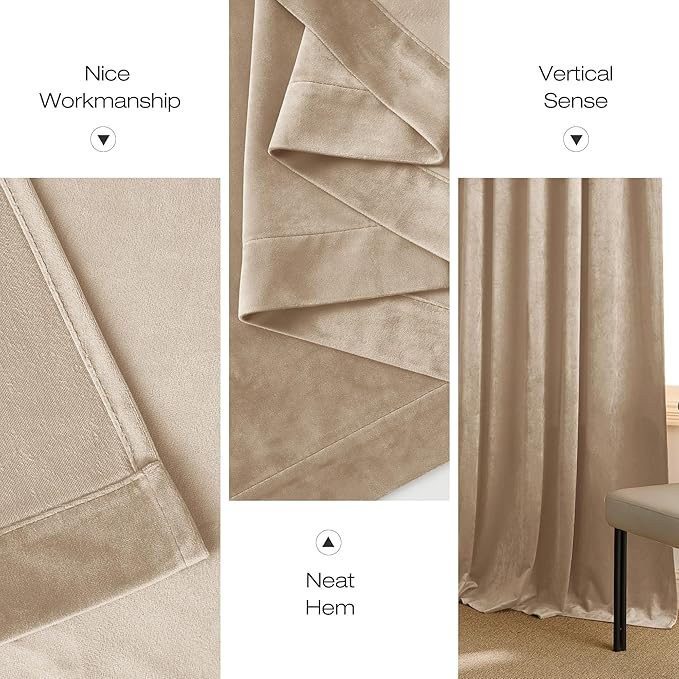 NICETOWN Beige Velvet Curtains Long Drapes, Living Room Office Luxury Bedroom
