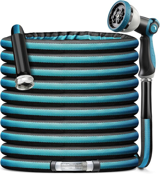 Garden Hose Water Hose 75ft Lightweight Flexible, Kink-Free Outdoor Heavy Duty 3/4" Rustproof Metal Fittings, 10-Pattern 360° Rotating Spray Nozzle for Yard Lawn Car Wash