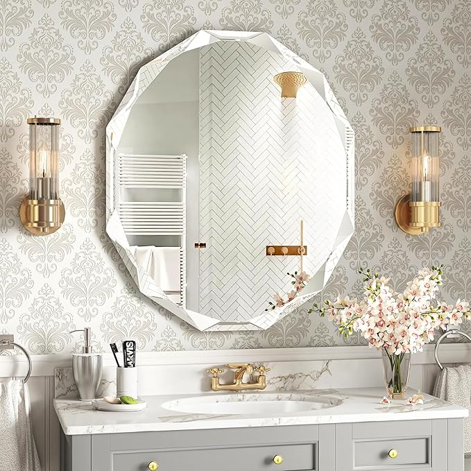 Bathroom Mirrors for Over Sink, Round Frameless Mirrors for Wall, 30x36 Inch