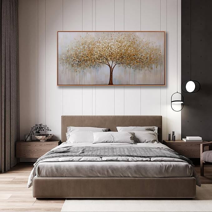 Abstract Wall Art Gold Tree of Life Framed Artwork Canvas Painting Textured