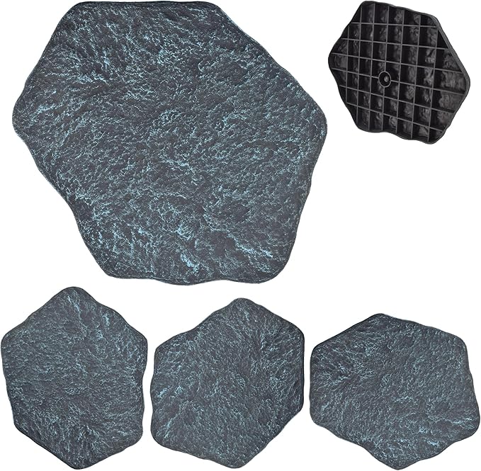 Arcadia Garden Products Set of 4, 16x17” Brushed Teal Stepping Stone Fiberclay Pavers, Outdoor Garden Natural Repeatable Pattern Pathway, Faux Stone Decorative Landscaping Walkway