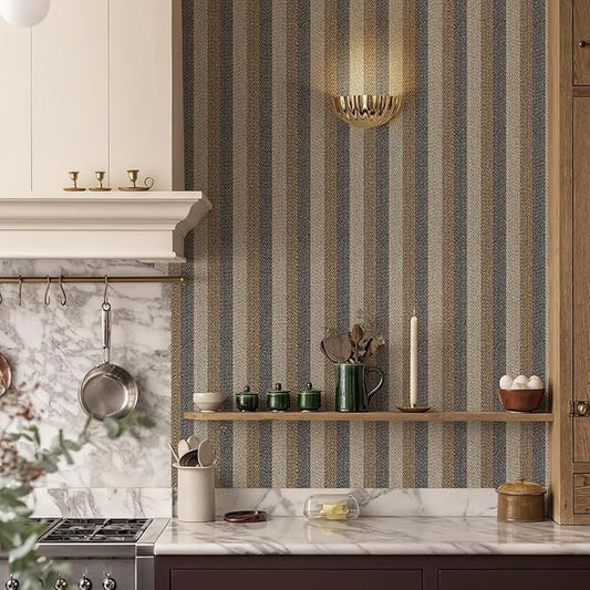 Textured Fabric Wallpaper Peel and Stick Large Size 26"x400" Beige/Brown/Grey