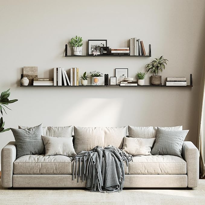 WOPITUES Floating Shelves for Wall 48″W x 8″D, Long Wall Mounted Shelves Set of