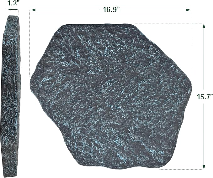 Arcadia Garden Products Set of 4, 16x17” Brushed Teal Stepping Stone Fiberclay Pavers, Outdoor Garden Natural Repeatable Pattern Pathway, Faux Stone Decorative Landscaping Walkway