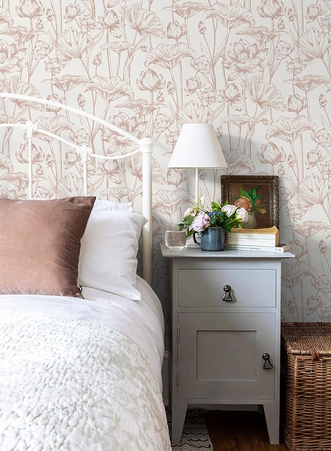 Timeet Floral Peel and Stick Wallpaper White and Pink Vintage Contact Paper 16"