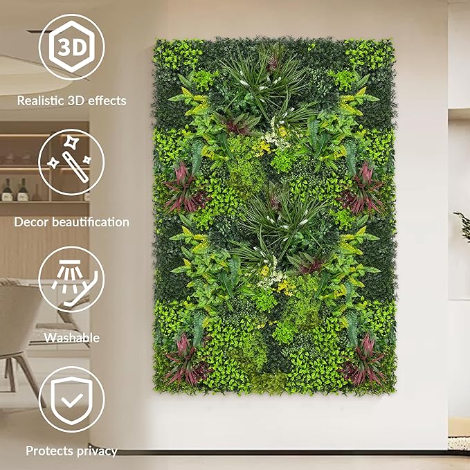 Artificial Grass Wall Boxwood Plant Panel: 20"x20" UV Resistant Green Leaves