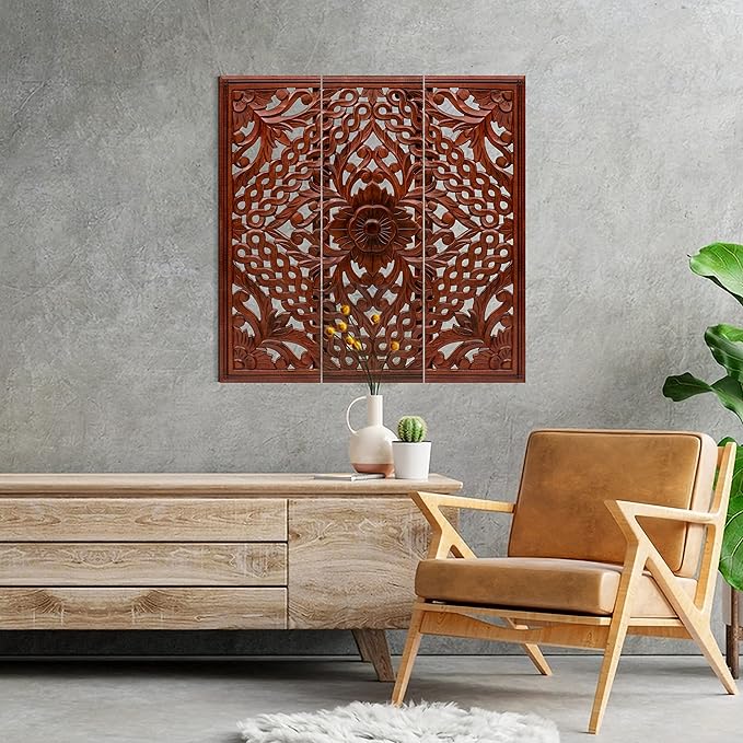 Homebia Designs Handmade Carved Wooden Wall Hanging Plaques Set of 3