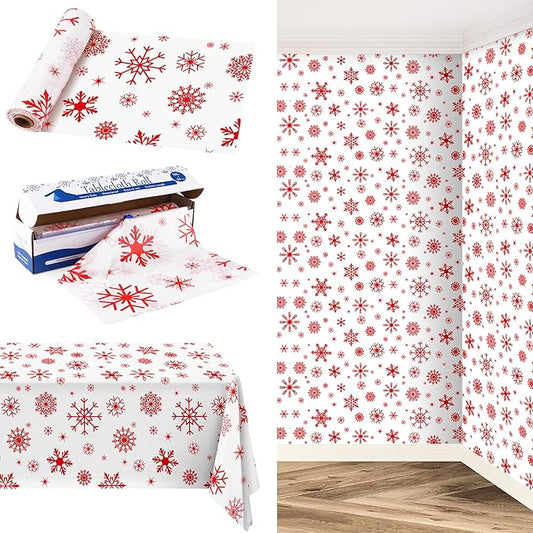 Kochorie 100 Ft x 54 Inch Red Snowflake Tablecloth Roll