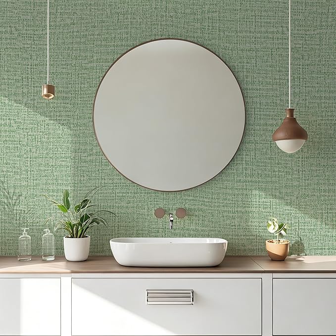 Guvana Grasscloth Peel and Stick Wallpaper Green Textured Contact Paper Modern