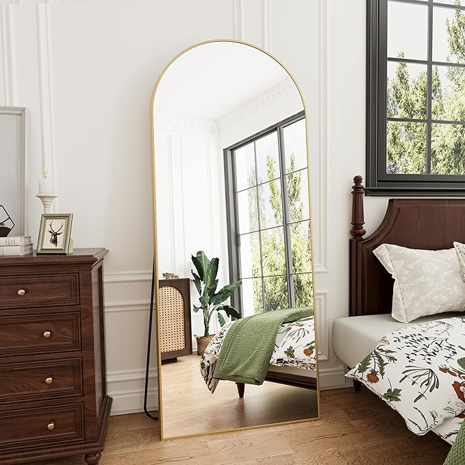 Rowjut Full Length Mirror Arched Floor Length Mirrors, Aluminum Frame