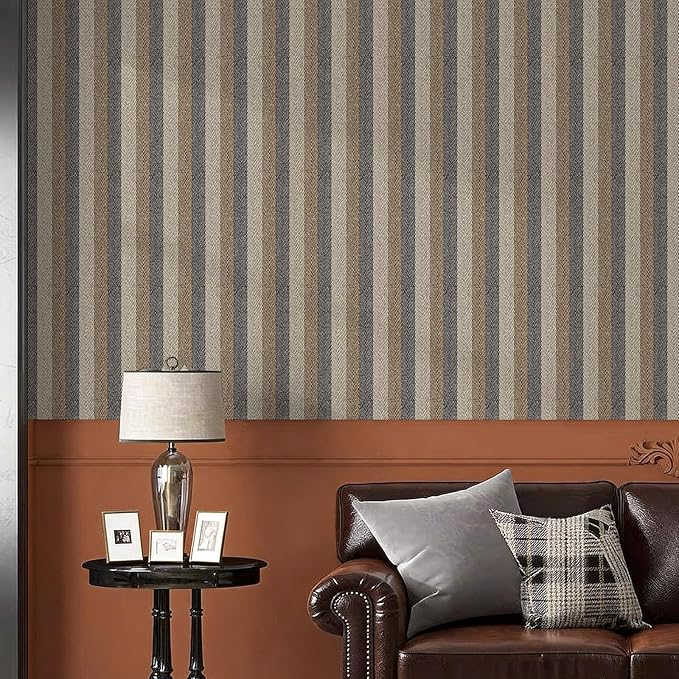 Textured Fabric Wallpaper Peel and Stick Large Size 26"x400" Beige/Brown/Grey