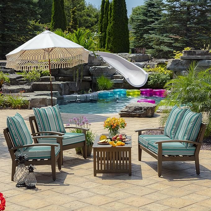 Arden Outdoor Deep Seat Cushion Set (4-Pack), 24 in x 24 in, Weather-Proof, Rain-Proof, Fade Resistant Patio Cushion for Chair, Sofa, and Couch Teal Cobalt Stripe