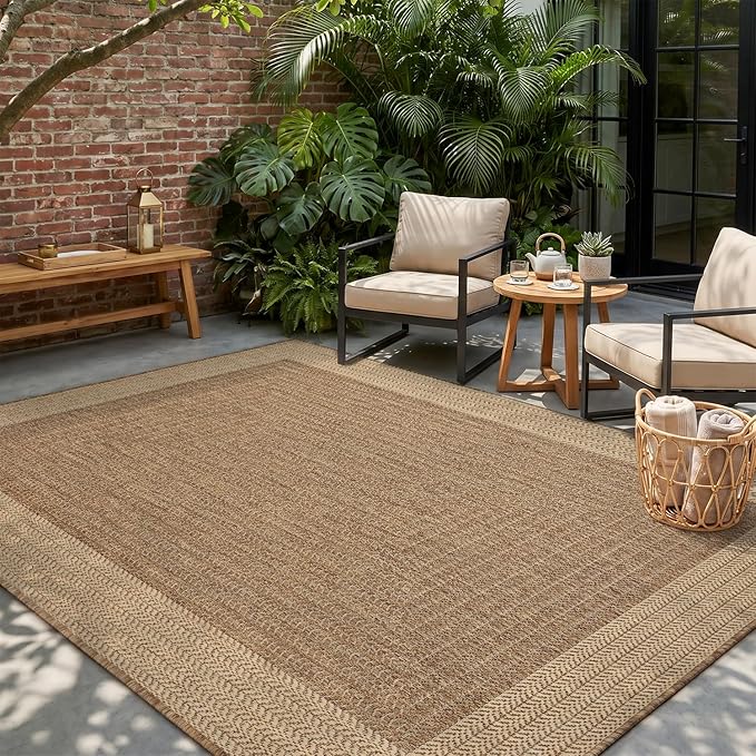 MontVoo-Outdoor Rug-Patio Rug 6x9 ft Polypropylene Indoor Outdoor Rugs Outdoor Carpet for Patio Deck Balcony Porch, Textured Weave, Durable for High Traffic, Fade-Resistant, Modern Neutral Brown