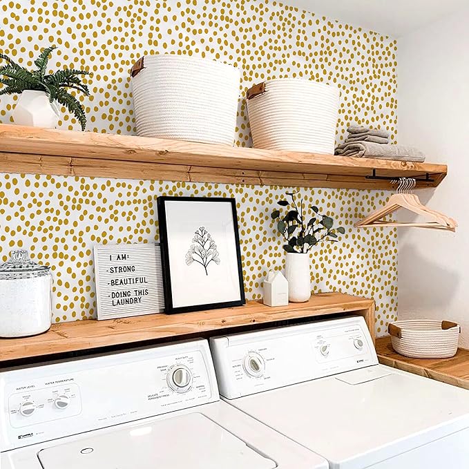 Jeweluck Yellow Polka Dot Wallpaper Yellow and White Peel and Stick Wallpaper