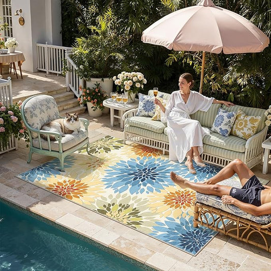 6x9 Indoor Outdoor Area Rug Washable Patio Rug Colorful Non Slip Non Shedding Waterproof Carpet for Living Room Bedroom Porch Backyard Deck Balcony RV Camping Garden Picnic