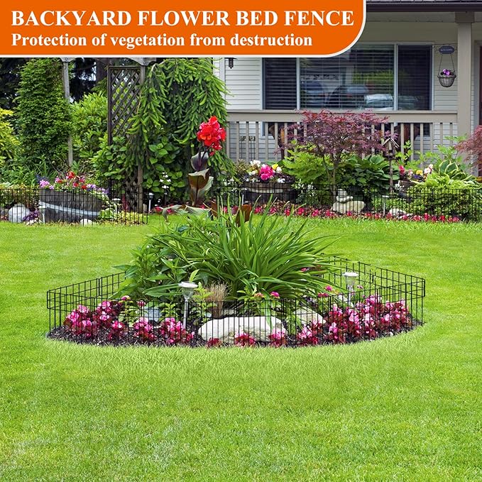 Garden Border Edging Fences, 12.32"*16.81" Decorative Fence Panel, Small Garden Fence Animal Barrier, No Dig Fences Barrier, Square 19 Pcs Black Metal Fencing, Dog Fencing Blocker for Yard, Flower Bed