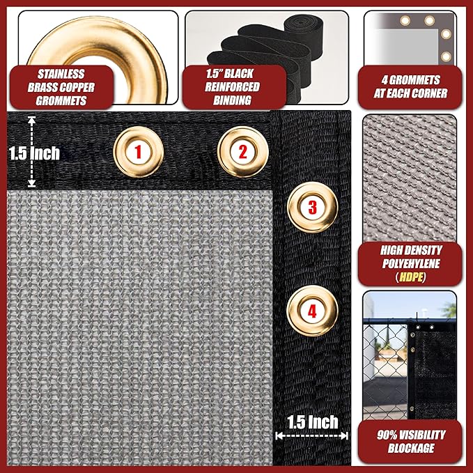 Amgo Custom Made 3' x 191' Grey Balcony Privacy Screen, Apartment Porch Railing Patio Fence Windscreen Fabric Cloth, Heavy Duty, Commercial and Residential, 90% Blockage (We Customize)