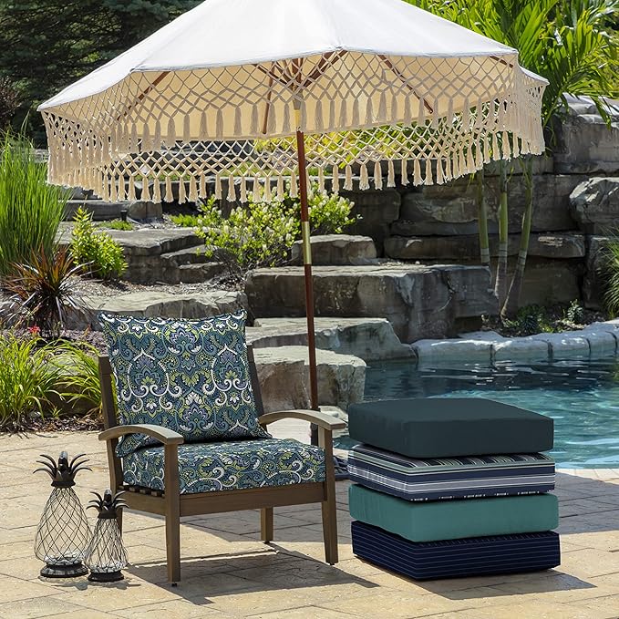 Arden Outdoor Deep Seat Cushion Set (2-Pack), 24 in x 24 in, Weather-Proof, Rain-Proof, Fade Resistant Patio Cushion for Chair, Sofa, and Couch Sapphire Aurora Blue Damask