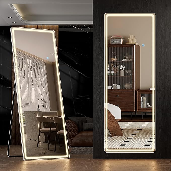 Full Length Mirror with Lights, Full Body Dressing Standing Mirrors with