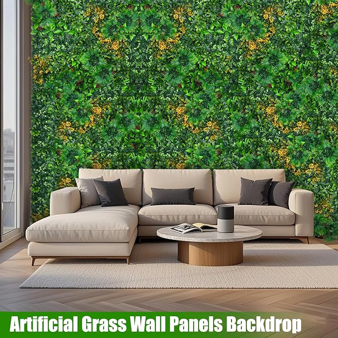 Grass Wall Panels Roll, UV-Anti Faux Greenery Plant Boxwood Panels