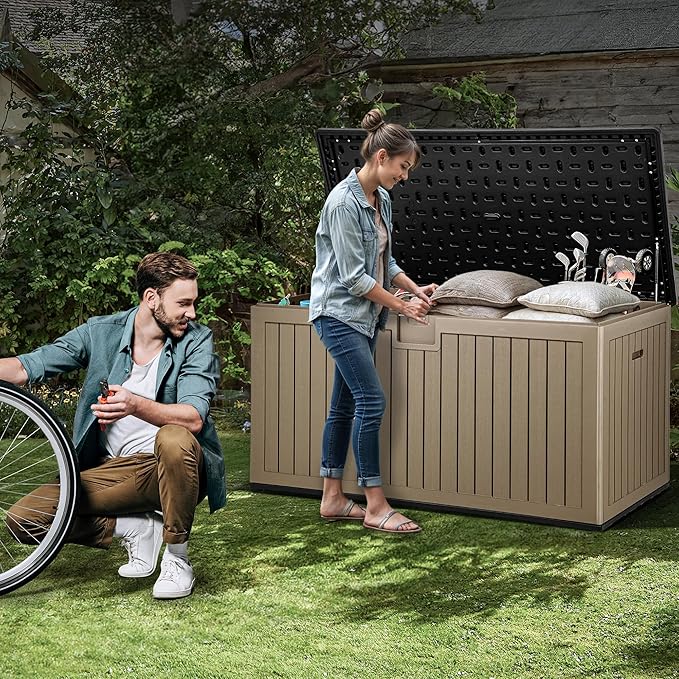 YITAHOME 260 Gallon Large Deck Box with Divider & Side Handles, Outdoor Double-Wall Storage for Patio Furniture Cushions, Garden Pool Accessories, Waterproof & Lockable