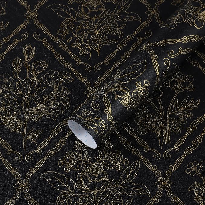 Toduso Peel and Stick Wallpaper Vintage Wall Paper Boho Contact Paper Black and