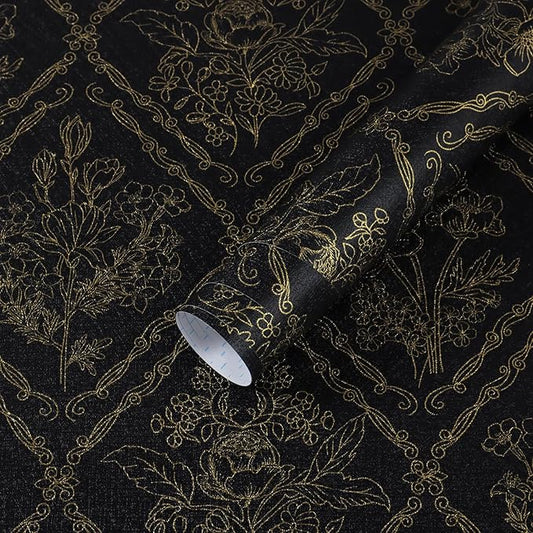 Toduso Peel and Stick Wallpaper Vintage Wall Paper Boho Contact Paper Black and