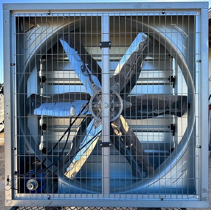 54â Belt Driven Greenhouse Exhaust Fan with Shutter, 50â Blade, 54â Square Housing, 25,900 CFM Commercial Agricultural Barn Ventilation Fan, 1.5 HP 110V Motor, Open Box Condition