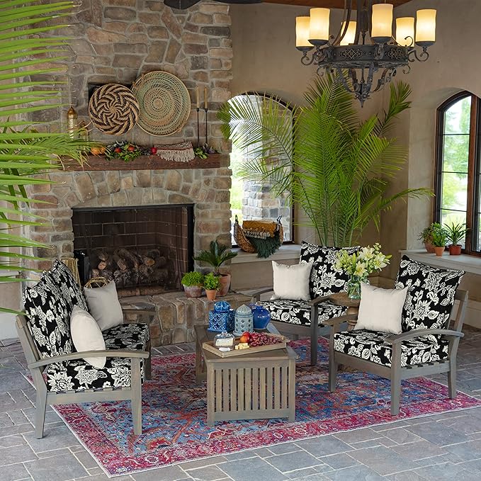 Arden Outdoor Deep Seat Cushion Set (2-Pack), 24 in x 24 in, Weather-Proof, Rain-Proof, Fade Resistant Patio Cushion for Chair, Sofa, and Couch Ashland Black Jacobean