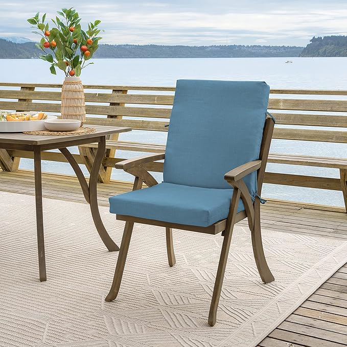 Arden 2-Pack Outdoor Patio Dining Chair Cushion, 20x44, Rain-Proof Seat Pad, Fade-Resistant Outdoor Cushion French Blue Texture