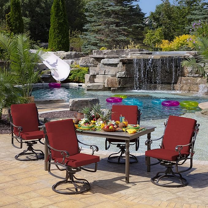 Arden Outdoor Patio Dining Chair Cushion, 20x44, Rain-Proof Seat Pad, Fade-Resistant Outdoor Cushion Ruby Red Leala