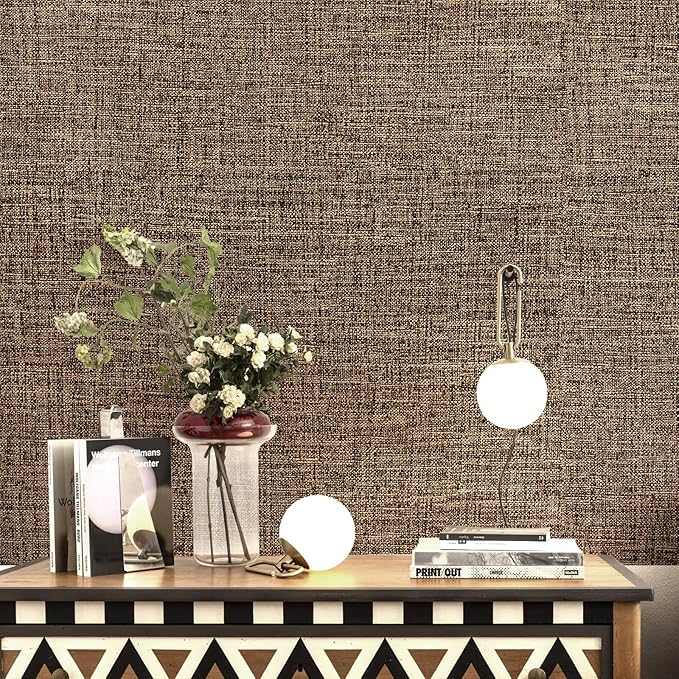 Amiya Grasscloth Brown Wallpaper Peel and Stick Faux Fabric Linen Contact Paper