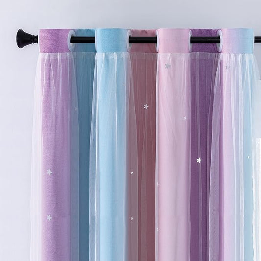 XiDi Curtains for Bedroom Decor, Rainbow Pink Purple/52/45