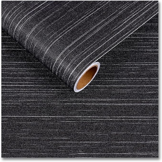 CRE8TIVE Black Grasscloth Peel and Stick Wallpaper Textured Woven Linen Fabric