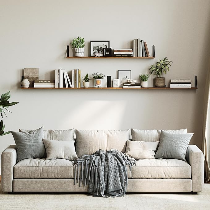 WOPITUES Floating Shelves for Wall 48″W x 8″D, Long Wall Mounted Shelves Set of