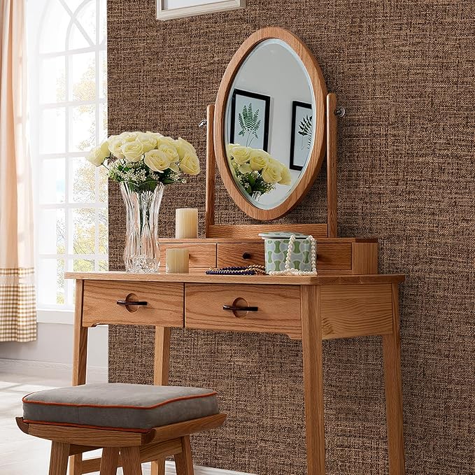 Brown Grasscloth Peel and Stick Wallpaper 17.3"x300" Faux Linen Textured