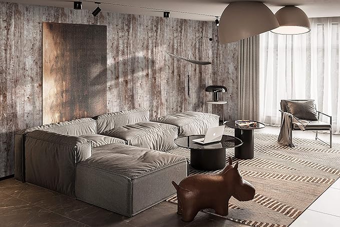 Dimoon Wallpaper 118"x17.7" Wood Peel and Stick Wallpaper Thicken Dark Grey