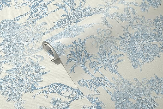 RollsRolla Toile Blue and White Peel and Stick Wallpaper Accent Wall French