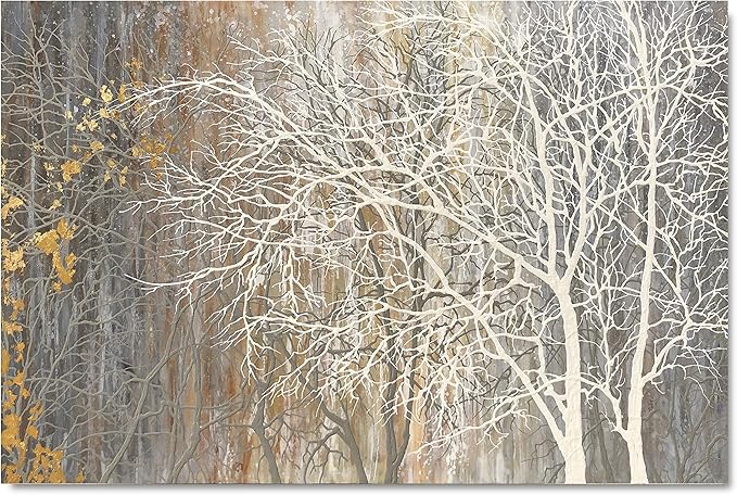 Yihui Arts Canvas Wall Art Hand Painted White Tree Pictures Brown Forest