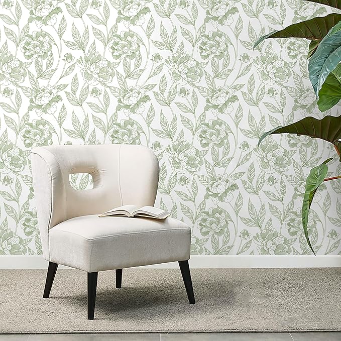 Timeet Peel and Stick Wallpaper Green Floral Wall Paper