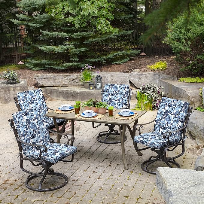 Arden 4-Pack Outdoor Patio Dining Chair Cushion, 20x44, Rain-Proof Seat Pad, Fade-Resistant Outdoor Cushion Blue Garden Floral
