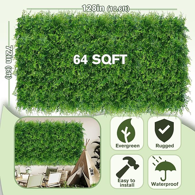 Greenery Faux Grass Wall Backdrop 72"x128" UV-Anti Artificial Green Boxwood