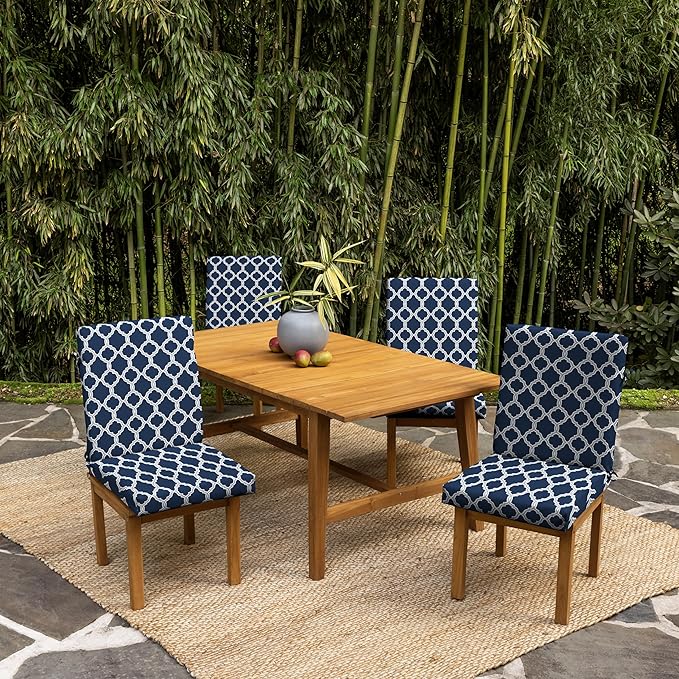 Arden 2-Pack earthFIBER Outdoor Patio Dining Chair Cushion, 20x44, Rain-Proof Seat Pad, Fade-Resistant Outdoor Cushion Sapphire Blue Garden Trellis