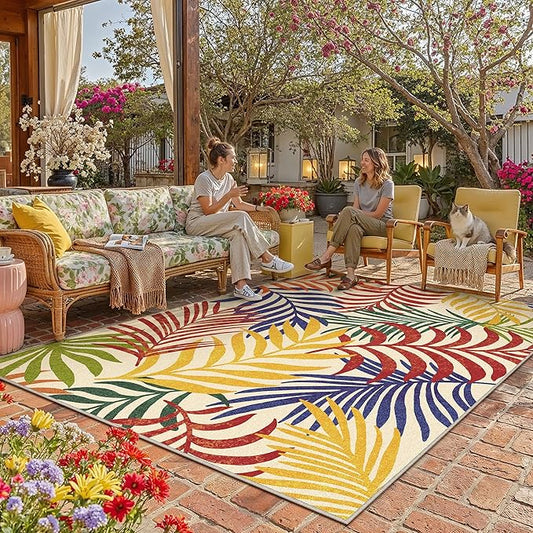 5x7 Indoor Outdoor Area Rug Washable Patio Rug Multicolored Non Slip Non Shedding Waterproof Carpet for Living Room Bedroom Backyard Porch Camping RV Balcony Poolside