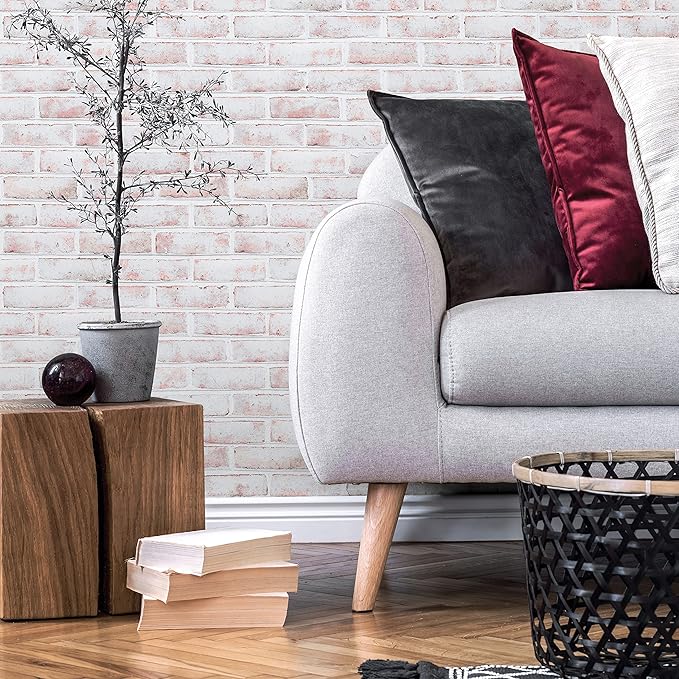 Tempaper White-Washed Brick Removable Peel and Stick Wallpaper, 20.5 in X 16.5